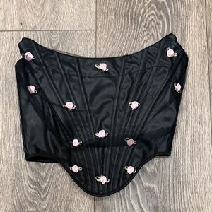 Windsor Black Corset with Pink Floral Details